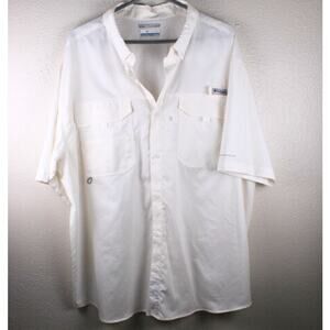 Columbia Mens Fishing Shirt Size XL White Pockets Short Sleeve Omni-Shield
